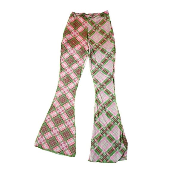 The Ragged Priest  Reveller Flare Sheer Mesh Plaid Pants Size XSmall - Picture 3 of 6